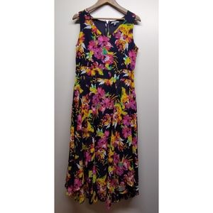 Jessica London Maxi Dress Women Size 12W Black Floral A-Line Sleeveless V-Neck